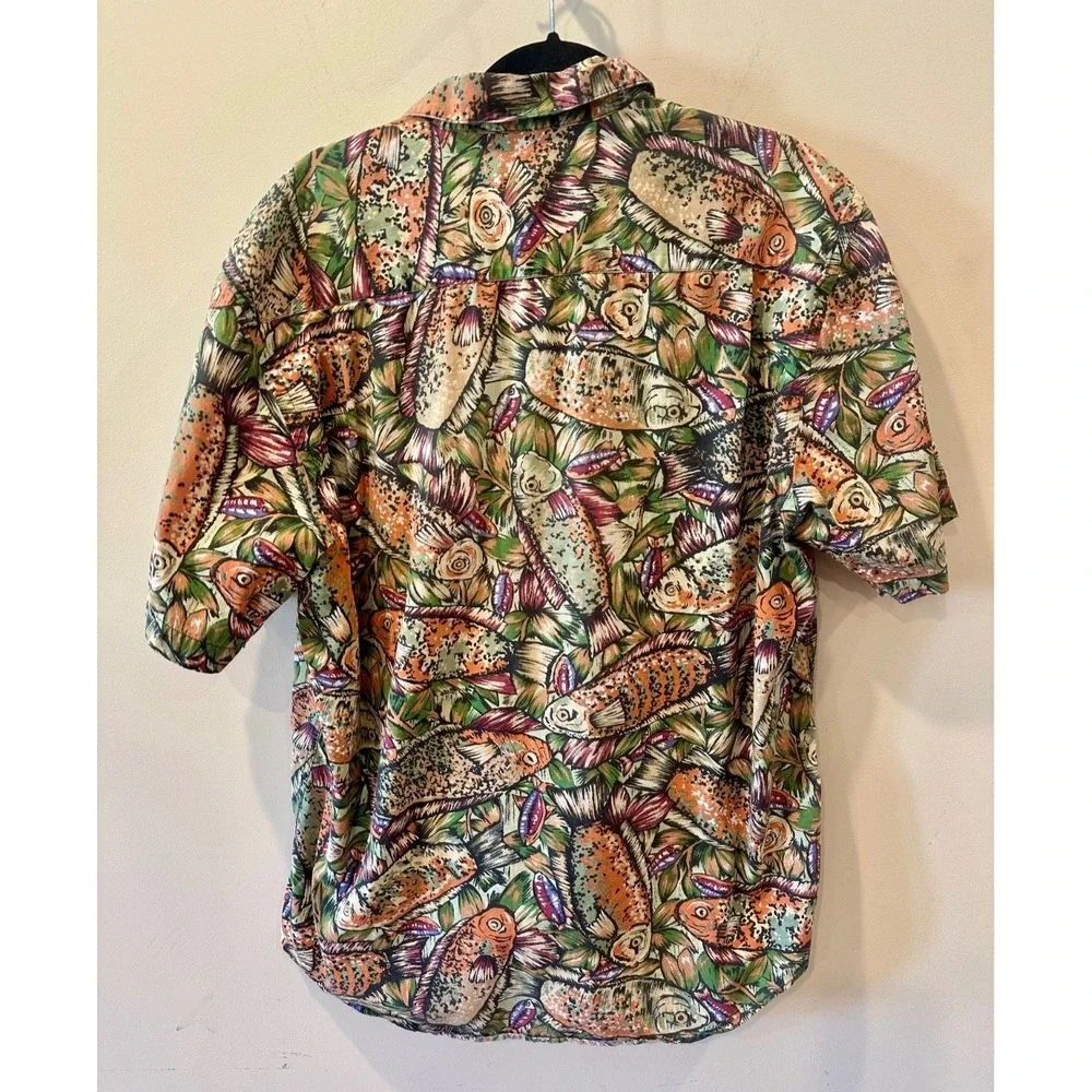 Vtg 90s Banana Republic Safari & Travel Clothing Co Fish Button Up Sz M‎ Cotton